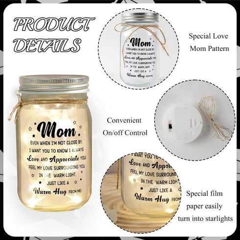 Sentimental Gifts for Mom, Mason Jar Night Light, Birthday Mothers Day Christmas Gifts for Mom from Daughter, Son