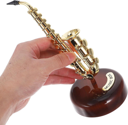 TOPPERFUN 7.9in Mini Saxophone Music Box, Classic Home Decorative Saxophone, Small Musical Mum Trinket Instrument