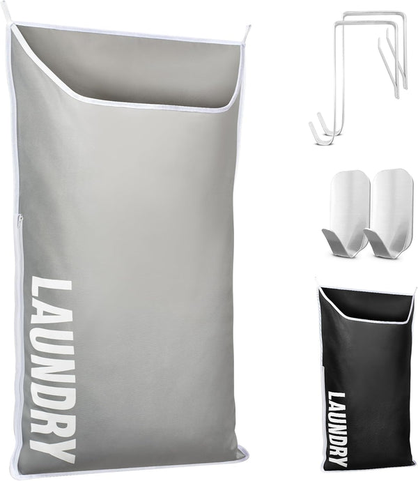 Hanging Laundry Hamper Bag, Space Saving Over the Door Storage for Dirty Clothes, Washable Organizer for Small Rooms