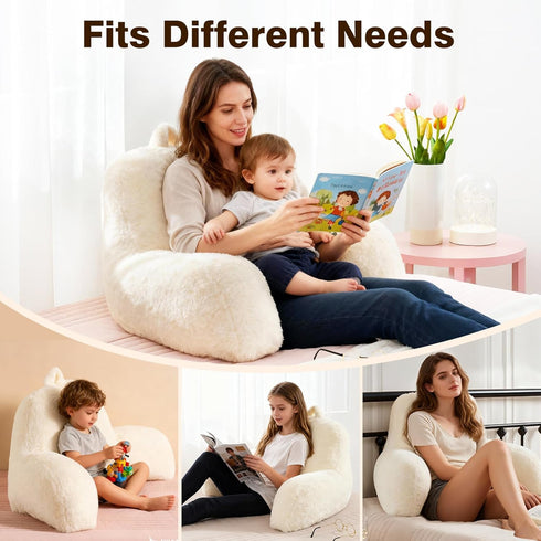 Jillche Bed Cozy Faux Fur Reading Pillow for Bed/Couch/Floor/Dorm, Great Back Pillow for Bed Sitting Up, Fluffy Fur Bed
