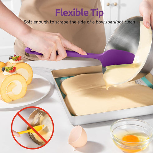 U-Taste 3-Piece Silicone Spoon Spatula Set, High Heat Resistant Kitchen Utensils for Nonstick Cookware (Purple)