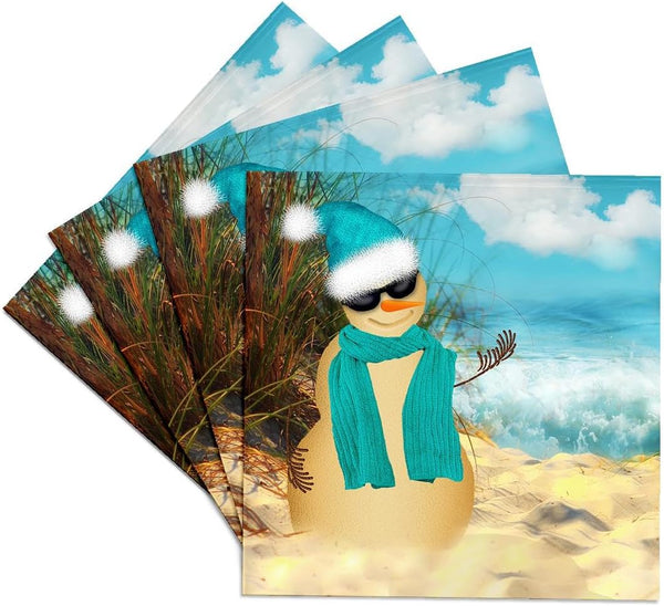 3dRose cst_173007_3 Sandy Beach Sandman with Ocean View - Fun Spoof on a Snowman-Ceramic Tile Coasters, Set of 4