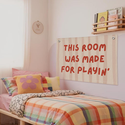 Wheatwin 20x30 Inch Playroom Decor Wall Banner "This Room Was Made For Playin'" - Nursery Canvas Art, Kids Bedroom