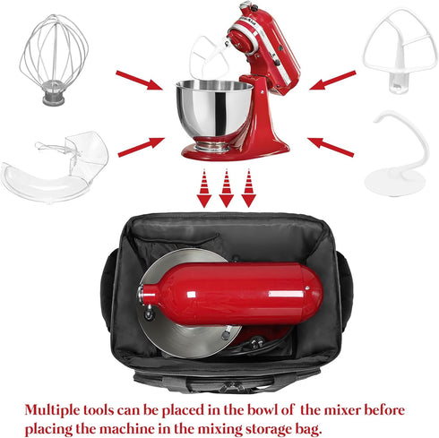 Mixer Carry Bag, Compatible with KitchenAid Mixers 6-8 Quart, Storage with Pockets, Black