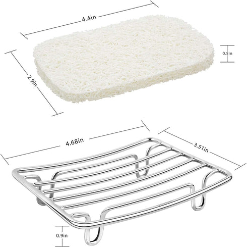 Bar Soap Dish Holder for Shower - Stainless Steel Rust Proof Self-Draining with White Soap Saver Pad