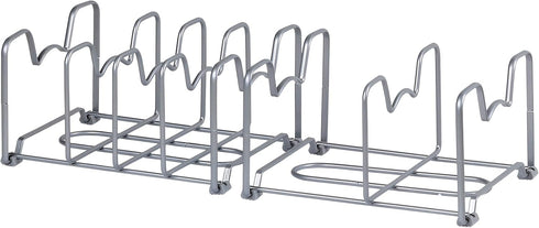 Simple Houseware 2PK Kitchen Cabinet Organizer Rack for Pan and Pot Lids, Total 6 Compartments, Silver