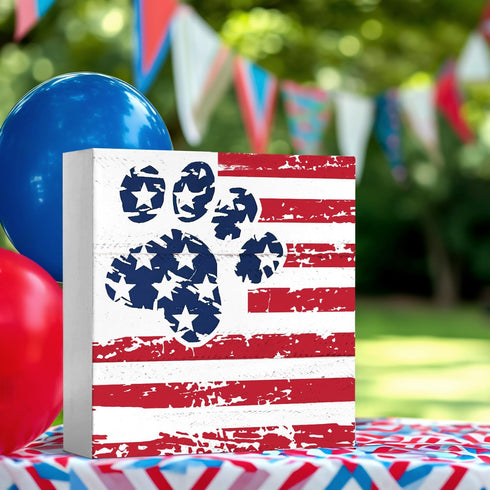 JXREQ Patriotic Red White and Blue Dog Paw Desk Decor for 4th of July, Independence Day Tiered Tray Decor