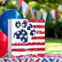 JXREQ Patriotic Red White and Blue Dog Paw Desk Decor for 4th of July, Independence Day Tiered Tray Decor