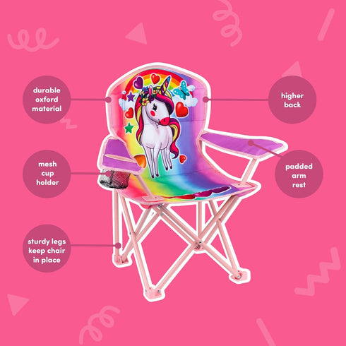 2 5 Toy To Enjoy Outdoor Unicorn Kids Camping Chair - Foldable Childrens Chair for Camping, Tailgates, Beach, Fishing