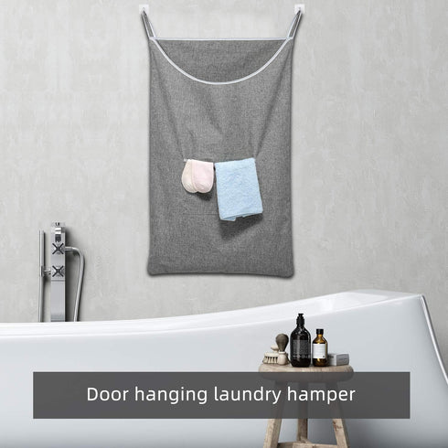 X-Large Hanging Laundry Hamper Bag, Door Hanging Hamper with Front Pocket, 35X22 inch (Grey)