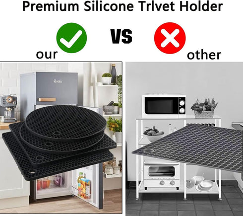 Silicone Pot Mat Trivet, Heat Resistant Counter Mats for Tables, 4 Pack Black (2 Squared + 2 Round)