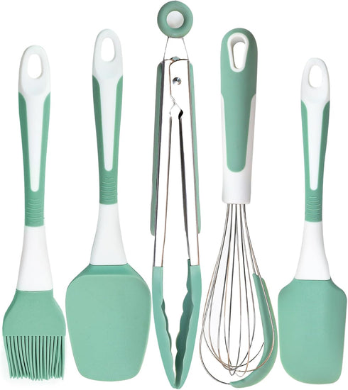 Silicone Kitchen Cooking Utensils Set, 5 Pcs Heat Resistant Spatula Set for Baking Cooking Mixing, Dishwasher Safe