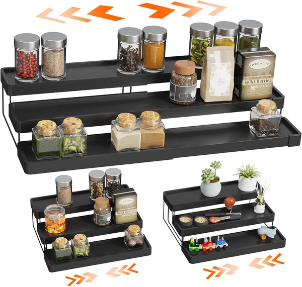 Expandable 3 Tier Spice Rack Organizer for Cabinet, Adjustable Cabinet Spice Organizer for Easy Visibility