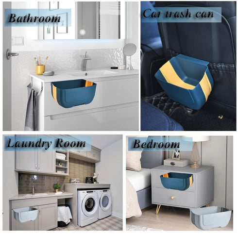 Hanging Mini Trash Can for Kitchen Cabinet Door, Small Collapsible Waste Bin Under Sink, Wall Mounted (3L)(White)