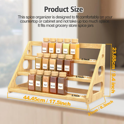 Banlilus Cabinet/Countertop Spice Rack - Bamboo Wood Spice Rack Organization