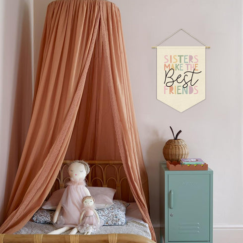 XYDEG Girls Room Wall Art Decor,Toddler Girl Room Cute Pink Nursery Bedroom Playroom Canvas Banner Decorations,Sisters