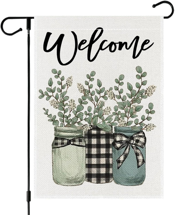 Welcome Summer Floral Mason Jar Garden Flag 12x18 Inch Double Sided Flowers Yard Outdoor Flag(A)