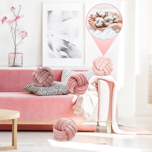 4 8.7 Inches Yerliker Pcs Knot Pillow Ball, Soft Home Decorative Round Throw Pillow Handmade Knotted Plush Accent