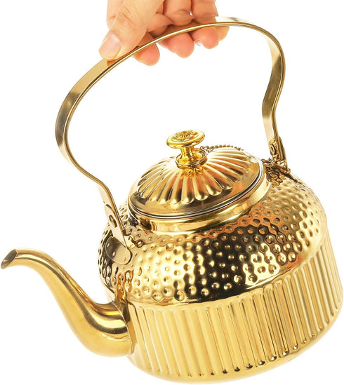 ZENFUN Stainless Steel Teapot 1.4L (47 FL OZ) with Infuser, Vintage Stovetop Kettle, Mini Antique Water Boiler