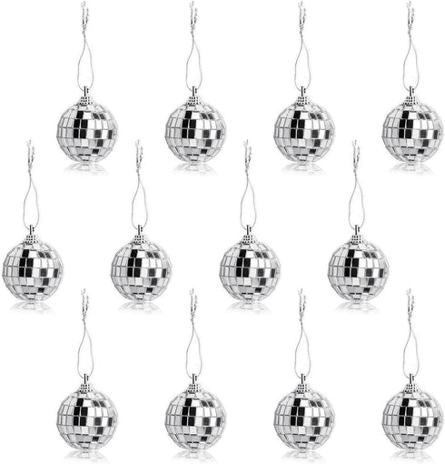 12 Pcs Silver Disco Mirror Balls for Party Decoration, Christmas Tree Ornaments (4CM)