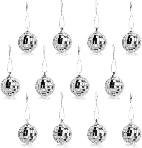 12 Pcs Silver Disco Mirror Balls for Party Decoration, Christmas Tree Ornaments (4CM)