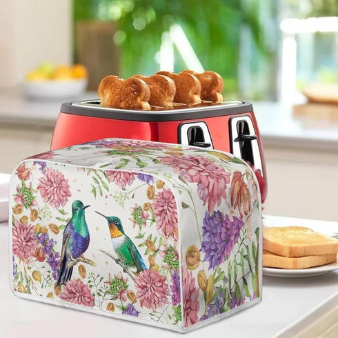 Hummingbird Floral Toaster Cover, Water-Resistant Kitchen Dust Protection for Most Standard 4 Slice Bread Maker