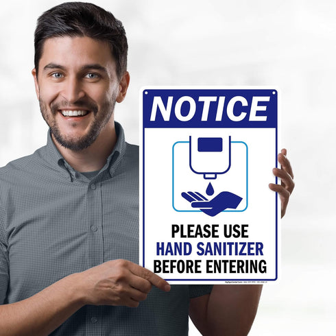 10"x14" 0.40 Please Use Hand Sanitizer Before Entering Sign, Aluminum, Fade Resistance, Indoor/Outdoor Use, USA MADE By