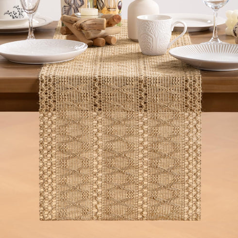 MLMW 60 inches Boho Table Runner Small Coffee Table Runner Rustic Burlap Macrame Jute Table Runner Dresser Runners