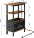 Narrow Side Table with Charging Station - 3 Tier Small End Table for Small Spaces, Rustic Brown