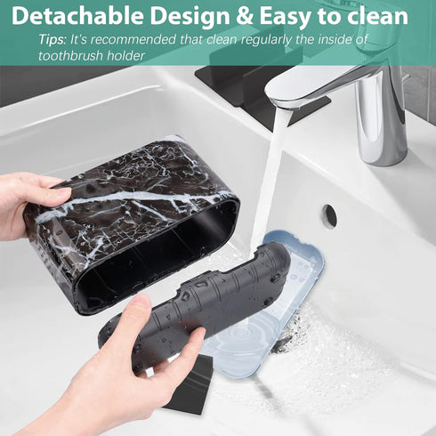 Boperzi Black Toothbrush Holder, Detachable Anti-slip Marble Organizer for Bathroom Countertop with Drainage Holes
