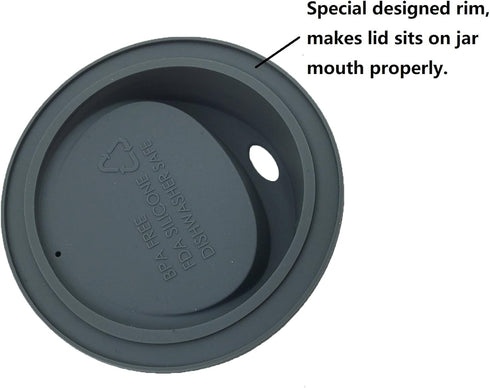 Reusable Food Grade Silicone Sip Lid Kit with Stainless Steel Rings for Mason Jars, Pack of 4 Sets (Wide Mouth)
