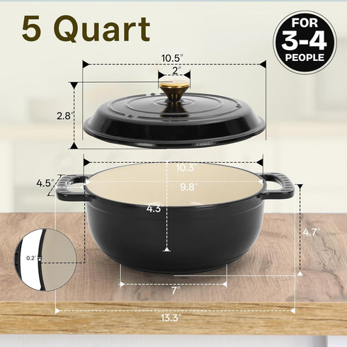 Bonnlo 500 5 Round Dutch Oven, Enameled Cast Iron Dutch Oven Pot with Lid & Dual Handles, Oven Safe Up to F