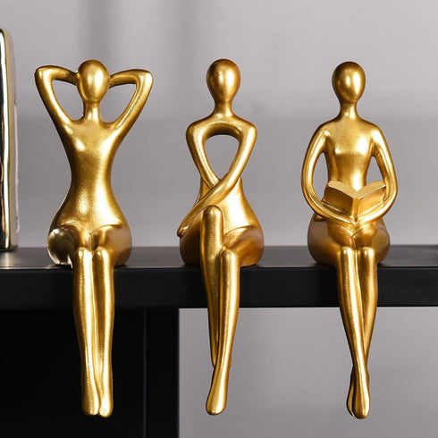 3 Quoowiit Gold Decor Thinker Statue Decor Book Shelf Decor, Abstract Statue Ornament Office Decor Modern Home Decor