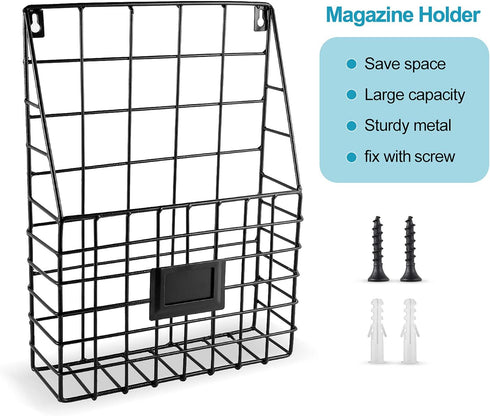 Storage Racks, Metal Wire Wall Mounted Magazine Holder, Wall Hanging Organizer for Files, Newspapers, and Magazines