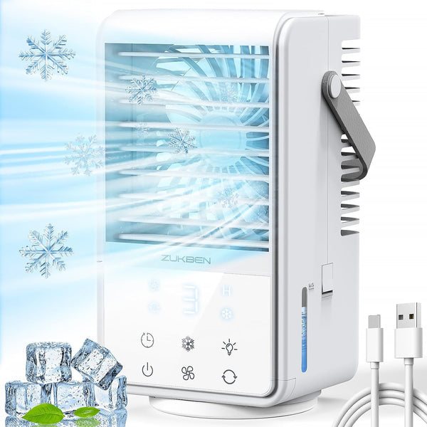 Portable Air Conditioners, Mini Air Conditioner with 90° Oscillation, 3 Speeds, 1000ml Evaporative Cooler for Room