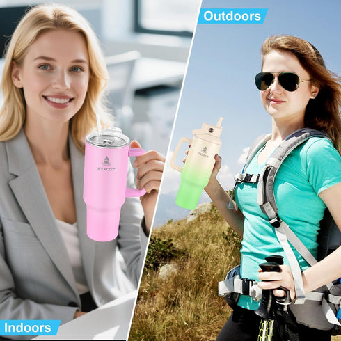 40 oz 40 oz 2 Tumbler with Handle and Straw or Convert to Insulated Water Bottle Fits in Cup Holder. Stainless Steel