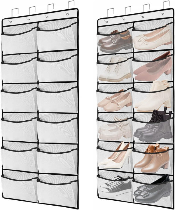 YOCOMEY 2 Packs Over the Door Shoe Organizer, 24 Extra Large Mesh Pockets