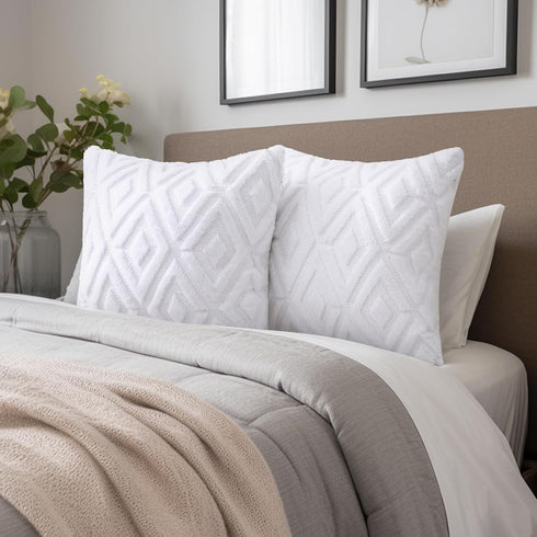Soft Faux Fur Throw Pillow Covers, 12x20 Decorative Lumbar Covers, Set of 2 Pure White with 3D Diamond Pattern