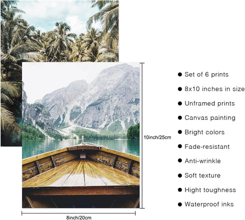 HoozGee Nature Landscape Wall Art Prints, Mountain Decor Canvas Posters, Lake Boat Photography Art for Home Bedroom