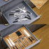 VaeFae Bamboo Silverware Drawer Organizer, Expandable Utensil Organizer with Knife Block, Cutlery Tray with Divider,