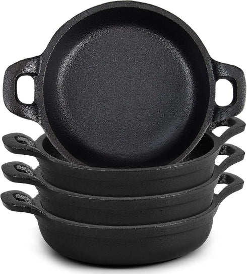Mini Cast Iron Skillets 5 x 5 x 1.3 Inch, Black Casserole Dish, Oven Safe Mini Skillets for Kitchen, Indoor, Outdoor,