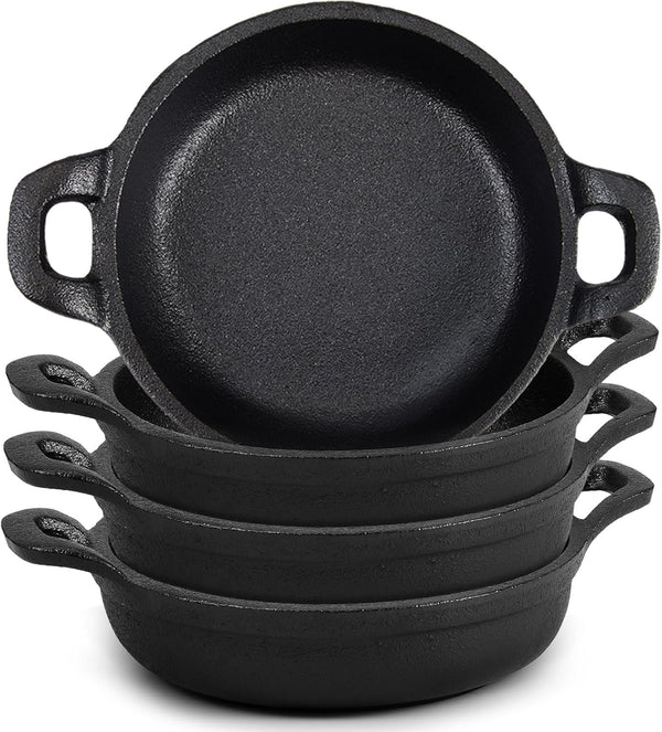 Mini Cast Iron Skillets 5 x 5 x 1.3 Inch, Black Casserole Dish, Oven Safe Mini Skillets for Kitchen, Indoor, Outdoor,