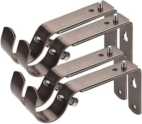 Curtain Rod Bracket Set of 4, Adjustable for 7/8 or 1 Inch Rods, Antique Silver