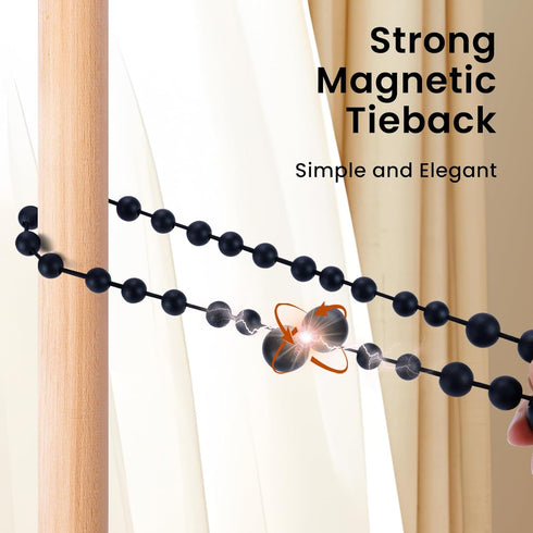 Magnetic Curtain Tiebacks, 2 Pack Curtain Tie Backs for Curtains, Wood Bead Curtain Holders for Boho Bedroom Decor,