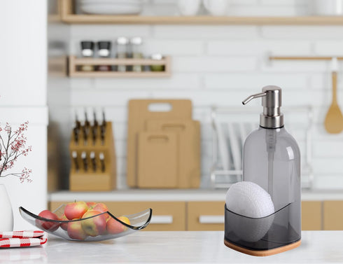 17oz Countertop Clasin Home Kitchen Soap Dispenser with Sponge Holder, Refillable Acrylic Dish Soap Dispenser