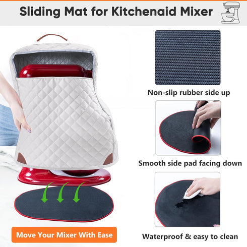 BAGSPRITE Stand Mixer Cover with Pockets for KitchenAid Mixer 6/7/8 Quart, Appliance Sliders for Attachments