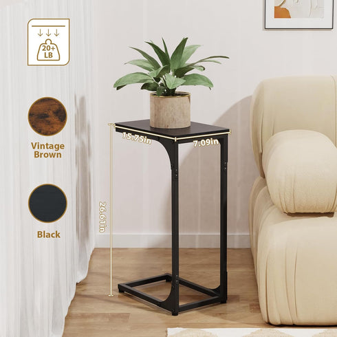 Set 2, Narrow C Shaped End Tables Living Room TV Trays of Small Thin Modern Side Table Skinny Slide Under Couch Tray