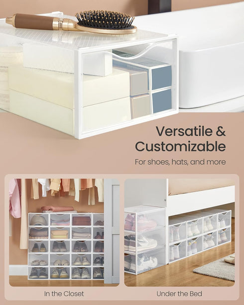Closet, 12 Pack, ULSP312W01 SONGMICS Shoe Boxes, Shoe Storage Organizers Rack for Plastic Stackable Sneaker Containers