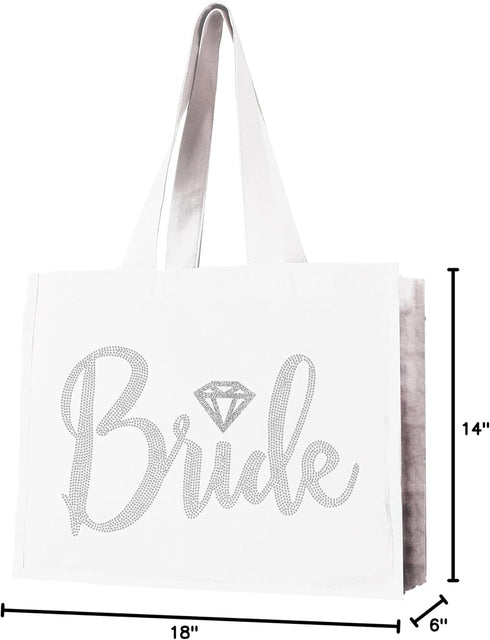 Giant 18" x 14" Canvas Bride Tote Bag - Diamond Motif Rhinestone Totes - Wedding Accessories & Bridal Shower Gifts