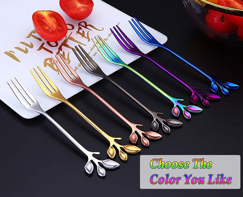 Appetizer Cake Fruit Forks Set of 6, Black Leaf Cocktail Picks for Tasting Dessert, Kitchen Accessory for Parties